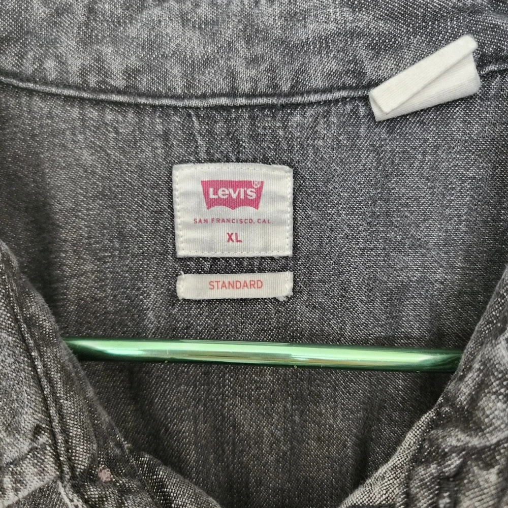 ☘️Levis Mens XL Barstow Western Denim Shirt Washed Black Snap Button Long Sleeve